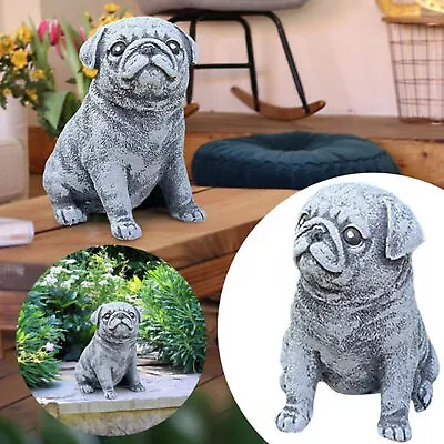 Garden Dog Statues Outdoor Decor Pug Dog Statue Adorable Sitting Dog Figurine • $21.47