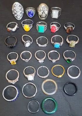 Costume Jewelry Rings Lot Of 30 Various Sizes Stones Gems Mood Ring Etc... • $15