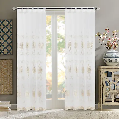 £28 • Buy A Pair Embroidered Sheer Window Tab Top Curtains Window Voile Panels 140X290CM 