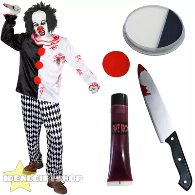 Men's Deluxe Killer Clown Halloween Fancy Dress Costume Horror Circus Evil Scary • £18.99