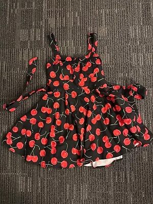 Ixia Pinup Cherry Print 50's Retro Modcloth Rockabilly Swing Black A-Line Dress • $30