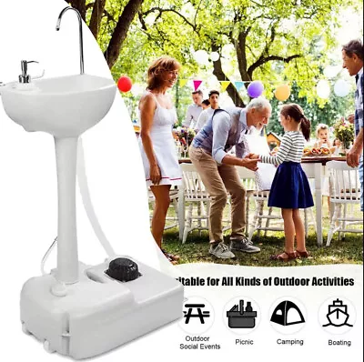 Portable Outdoor Camping 19L Water Tank Wash Basin Soap Dispenser W/Faucet White • £47.99