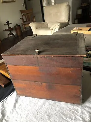 VINTAGE HANDMADE WOODEN TOOL BOX STORAGE CHEST WITH Tray Insert 16-1/2” X 13” • $39