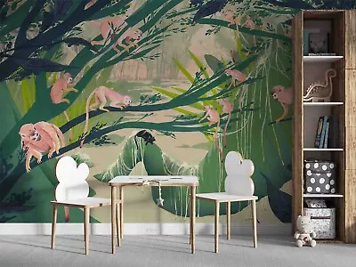 3D Tropical Jungle Monkey Wallpaper Wall Murals Removable Wallpaper 46 • $160.02