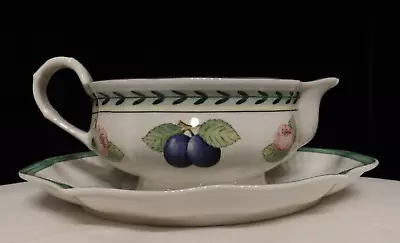 FRENCH GARDEN FLEURENCE VILLEROY & BOCH Gravy Boat Attached Underplate FREE SHIP • $69.99