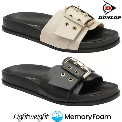 Ladies Memory Foam Sandals Strappy Wide Sliders Comfort Holiday Buckle Flat Shoe • £9.99