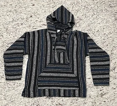 Vintage Molina Mexican Textiles Striped Baja Hoodie Jacket Unisex 34-36 • $14.99