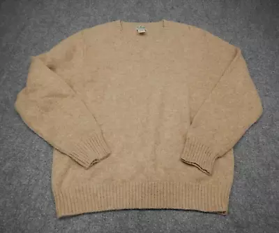 LL Bean Shetland Wool Sweater Men's Size XL Beige Solid Long Sleeve V-Neck • $40.37