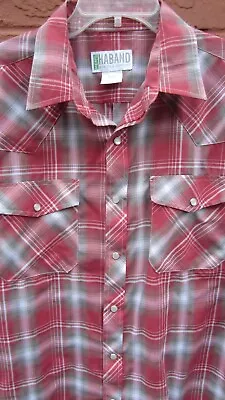 Vintage Haband Pearl Snap Shirt Mens Size M Red Plaid Short Sleeve Western Perfe • $12.95