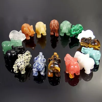 Various Natural Gemstones Crystal Carved Elephant Carving Figurine Collectible • $6.49