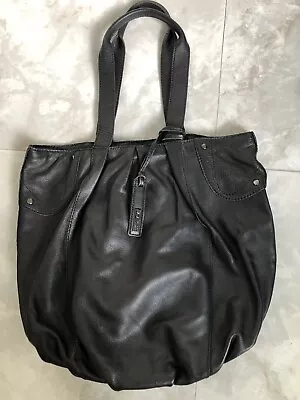 **16 X16  JOE'S Jeans Black Genuine Leather Tote Hand Bag Top Purse • $82