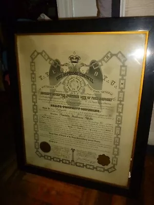 Freemason N. USA 1916 Certificate Of Master Mason In Original Frame. 21  X 25  • $295