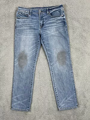 American Eagle Jeans Mens 36x32 Blue Original Straight Distressed Light Denim • $17