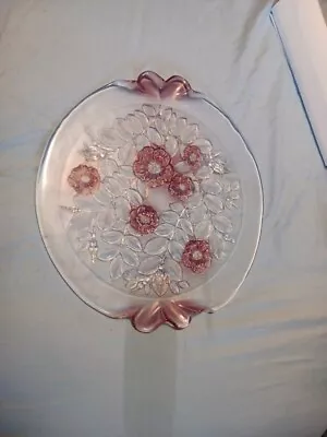 MIKASA Rosella Frosted Pink Flowers 14  Cake Plate Serving Platter Tray • $12