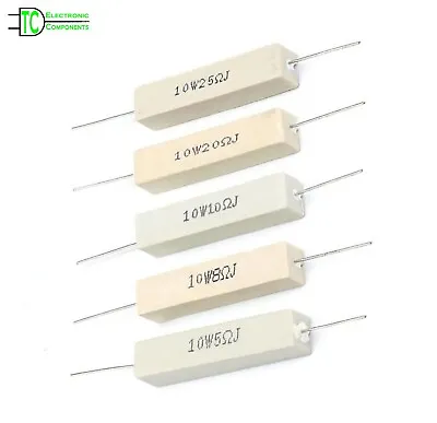 10 Watt Wire Wound Cement Resistors Axial 0.1 Ohms To 10K Ohms 5% J Full Range • £2.49