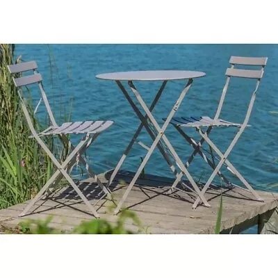 Royalcraft Padstow Grey Taupe Outdoor Garden Patio Folding Table & Chair Bistro • £59.99