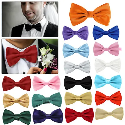 Smart Bow Tie Neck Mens Satin Black Dickie Fancy Dress Wedding Plain Adjustable • £3.29