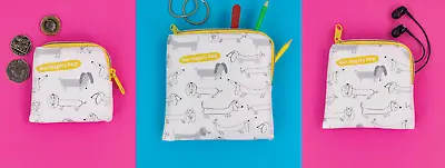 Giggle & Snort Hot Diggity Dog Set Of 3 Zipped Pouches Purses. Dachshund. New! • £18