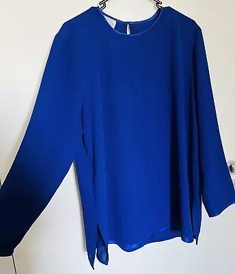 Maggie Shepherd Size Medium Royal Blue Blouse Long Sleeve Top With Satin Trim • $22.80