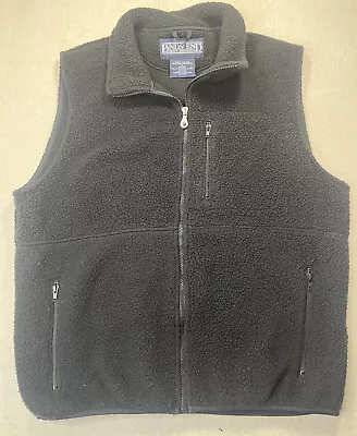 Lands' End Mens Vest Fleece Large Full Zip Black Ribbed USA Polyester • $15