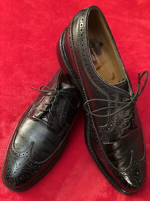 Florsheim 92604 Black Pebble Calfskin 10.5D Imperial 5-Nail V-Cleat Wingtips EUC • $149