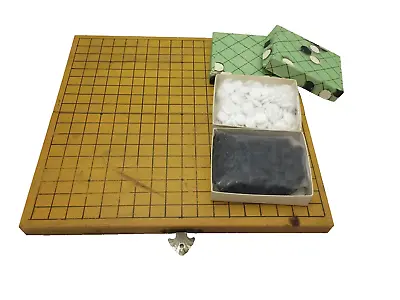 Vintage Japanese Go Board Game Set Black White Stone Wood Made In Japan • $39.99
