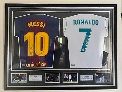 Lionel Messi And Cristiano Ronaldo Framed Signed Shirts Barcelona Real Madrid • £1899