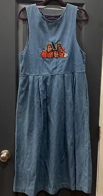 Vintage Karen Scott Halloween Jack-O-Lantern Pumpkin Applique Denim Dress Size S • $29.98