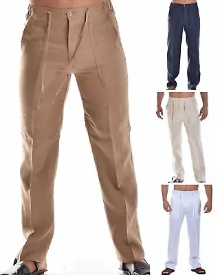 Mens Bohio Linen-Cotton Casual Flat-Front Drawstring Pants MLP19 • $39.99