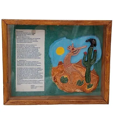 Kokopelli Cactus Ceramic Art Sculpture Shadowbox Signed OOAK Carved Painted • $111.99