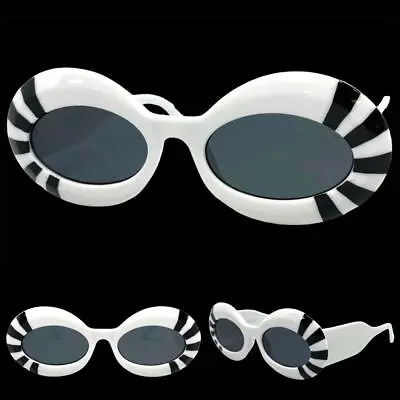 Exaggerated Classic Vintage Retro Style SUNGLASSES Large Thick Oval White Frame • $14.99