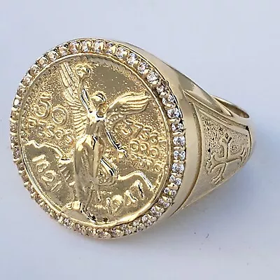 Solid 14k Yellow Gold Cross 50 Pesos Centenario Ring Size 8 9.5 10 11 12  • $641.25