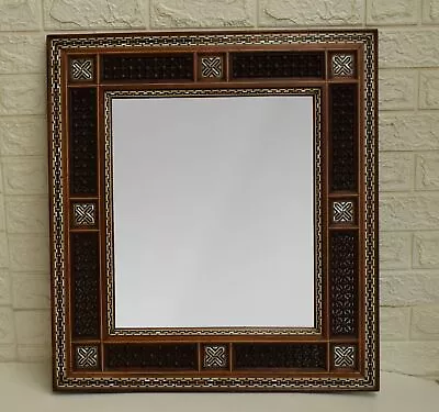 Vintage 26 * 24  Morocco Wood Wall Hanging Mirror Frame Mother Of Pearl Inlaid • $438.90