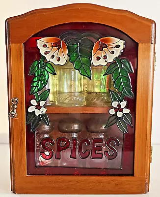 Vintage Spice Rack With Jars - Faux Stained Glass - Two Shelves - Labels • $25