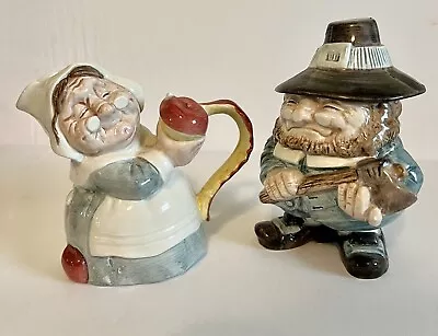 Rare Vtg Fitz & Floyd 1990 Pilgrims Progress Thanksgiving Creamer & Sugar Bowl • $69.95