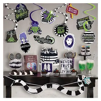 24pc Beetlejuice Horror 80's Halloween Banner Swirls Room Party Decoration Kit • £11.57