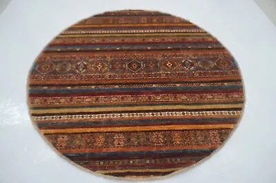 6 X 6 Ft Red Multicolor Afghan Hand Knotted Traditional Striped Round Rug • $999