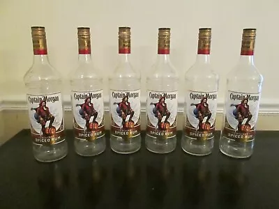 Lot Of 6 Empty 1 Liter Captain Morgan Spiced Rum Bottles With Caps • $18