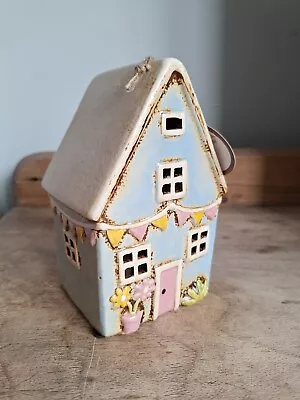 Village Pottery Ceramic Tealight Holder Pretty Garden Bunting Floral House • £12.50