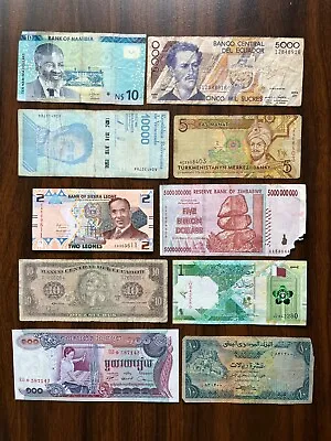 Mixed Array Of 10 Deluxe Banknotes Circulated World Currency Foreign Money • $10.95