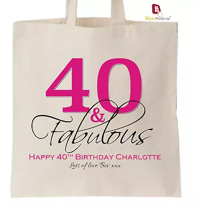 PERSONALISED 40th Birthday Gift Cotton Tote Bag- 40 & Fabulous • £6.95