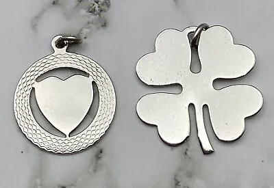 Two Vintage Sterling Silver Charms Four Leaf Clover And Heart • $10