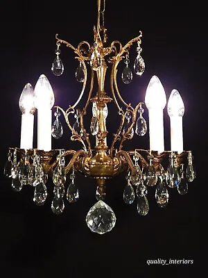 ANTIQUE French Brass 5 Arm 5 Lite BEAMING Birdcage Cut Lead Crystal Chandelier • $695