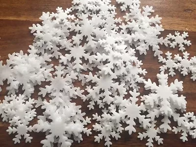 60 White Christmas Frozen Edible Snowflakes Cupcake Topper Sprinkles Rice Paper • £1.99