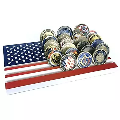6 Rows American Flag Coin Holder Military Challenge Coin Display Stand Wood  • $34.92