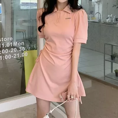 Brand New Mini Dress Women Clothing Solid Color Puff Sleeve Short Sleeved • $35.45