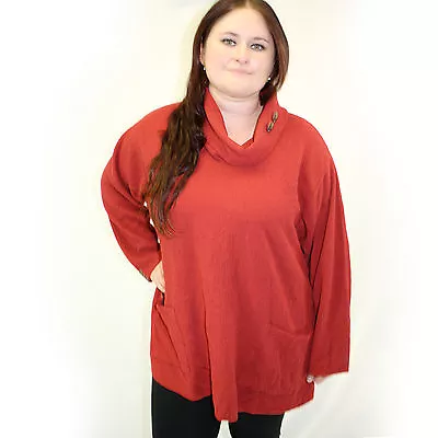 Margaret Winters Crunchy Cotton Long Cowl Neck Sweater Blouse Bittersweet 1X • $79.99