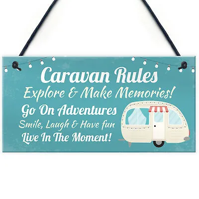 £3.99 • Buy Caravan Rules Sign Hanging Door Plaque Caravan Sign Holiday Gift For Him Her