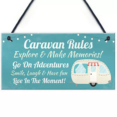 £3.99 • Buy Caravan Rules Sign Hanging Door Plaque Caravan Sign Holiday Gift For Him Her