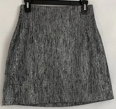 H&M Size 6 Vertical Linear Silver Sparkle Black White Textured High Waist Skirt • $9